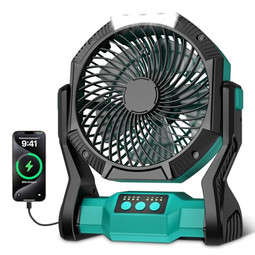 Rechargeable Camping Fan with LED Light & 20000mAh Power Bank - Blue
