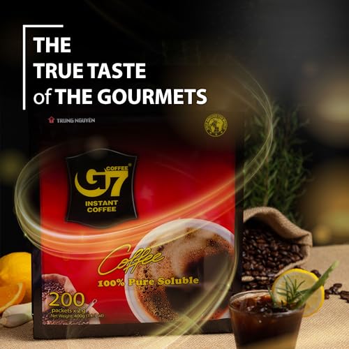 TRUNG NGUYEN G7 Pure Black Instant Coffee 14oz - Strong, No Sugar, Rich Flavor, 200 Sachets