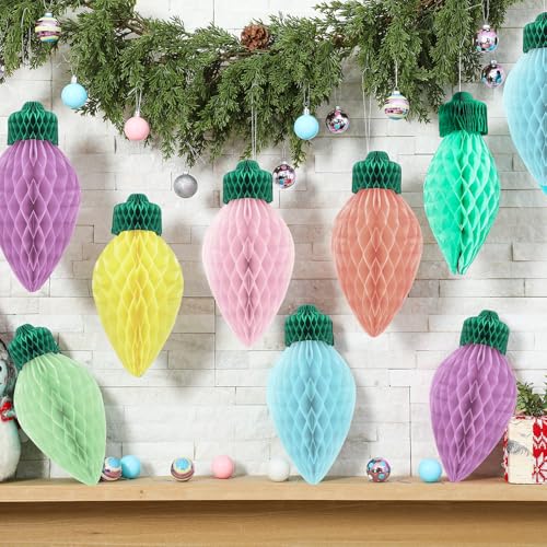 12 Pcs 12'' Pastel Christmas Honeycomb Hanging Decor - Humyoun (Charming Variation)