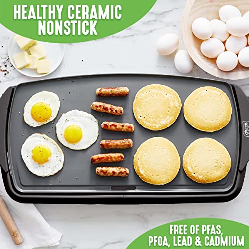 GreenLife 20-Inch Extra Large Electric Griddle - Graphite Black Nonstick Cooking Surface