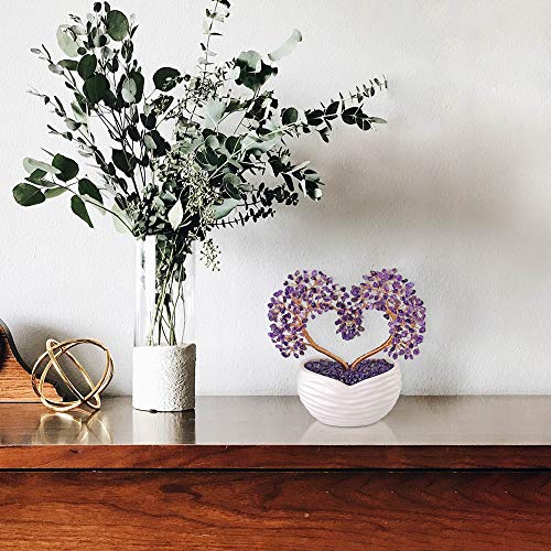 Amethyst Crystals Heart Bonsai Tree | Reiki Healing Feng Shui Desk Ornament