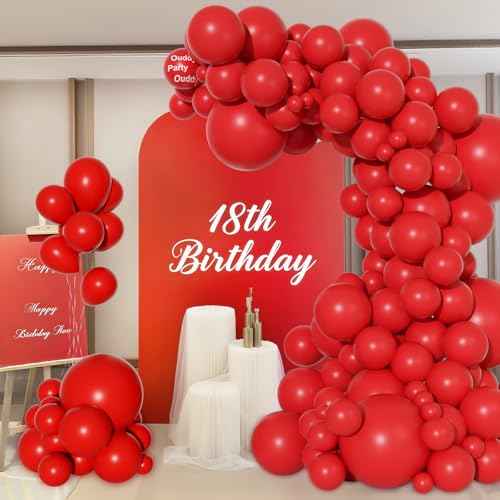 Ouddy Party 129Pcs Red Balloons Different Sizes 18 12 10 5 Inch, 6Pcs 18¡± Red Balloon Arch Garland Kit, Latex Balloon for Birthday Wedding Valentines Christmas Anniversary Graduation Party Decorations