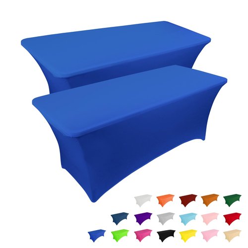 IVAPUPU 2 Pack 4FT Table Cloth for Rectangular Fitted Events Stretch Royal Blue Table Covers Washable Cover Spandex Tablecloth Protector for Party, Wedding, Cocktail, Banquet, Festival