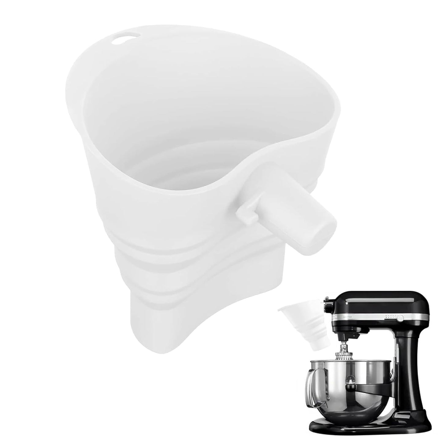 KitchenAid Silicone Flour Funnel - Foldable Anti-Splash Accessory for 5-Quart Tilt-Head Mixer | Dishwasher Safe (White)