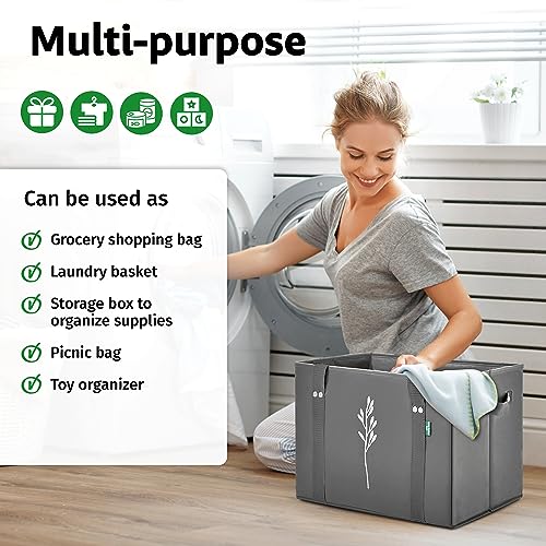 Gray Reusable Grocery Bags 3 Pack - Heavy Duty Eco-Friendly Tote for Shopping