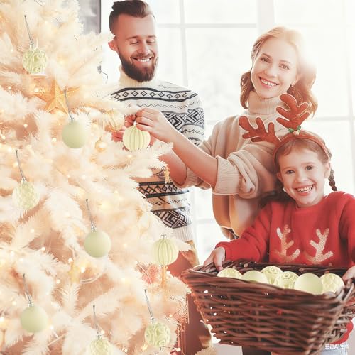 62PCS Cream Yellow Velvet Christmas Ornaments & Bows Set - Shatterproof Holiday Decorations