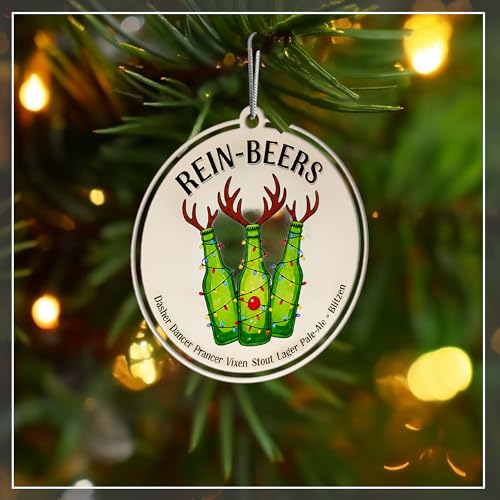 LINHARA Rein-Beers Beer Ornament Acrylic Suncatcher for Christmas Tree Funny Holiday Decor