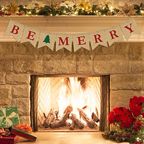 Christmas Burlap Banner - Be Merry Holiday Wall Decor & Tree Garland