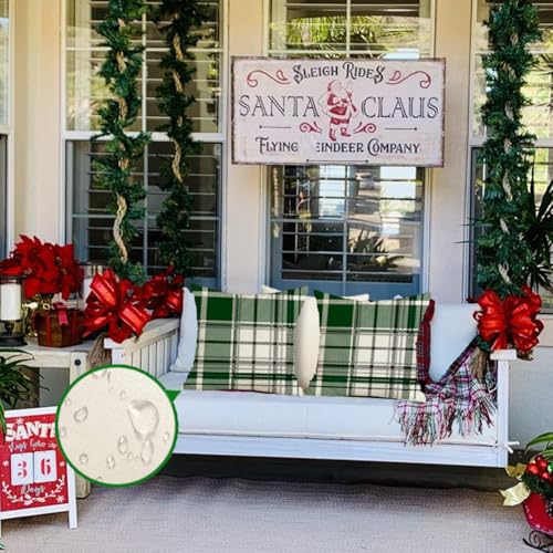 Green Christmas Pillow Covers 16x16 Inches - Pack of 2 Waterproof Holiday Decor