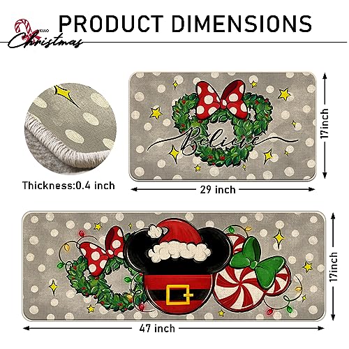 Tailus Christmas Gray Mouse Front Door Mat - Peppermint Candy Wreath 17x29 In