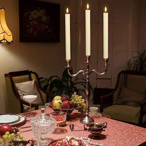 Wondise Ivory Flameless Taper Candles with 6HRS Timer, 2 Pack Battery Operated LED Flickering 3D Flame Real Wax Candles for Christmas Thanksgiving Fireplace Halloween Decorations