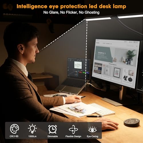 Pzloz LED Desk Lamp for Office & Home Black - Eye-Caring Adjustable Table Light