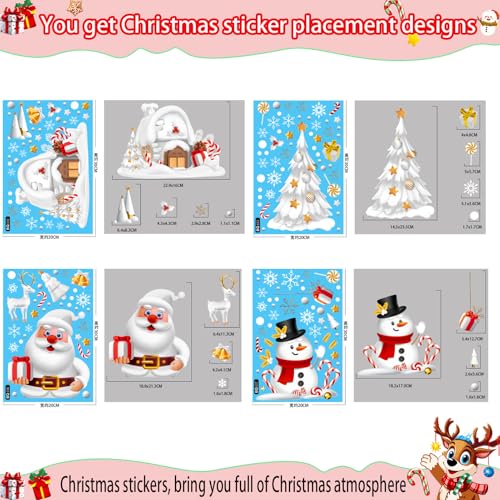 RUPOFUZA 274Pcs Reusable Double Sided Static Christmas Window Stickers Snowman Santa Snowflake Holiday Decals