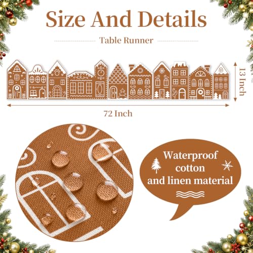 Gingerbread House Table Runner 13 x 72 in - Waterproof Cotton Linen Holiday Decor