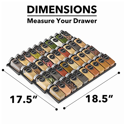 SpaceAid 40 Jars Spice Drawer Organizer with 386 Labels 4-Tier Rack - 18.5" Wide