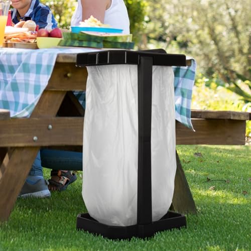 Wakeman Heavy Duty Black Trash Bag Portable Holder Stand with 7 Bags