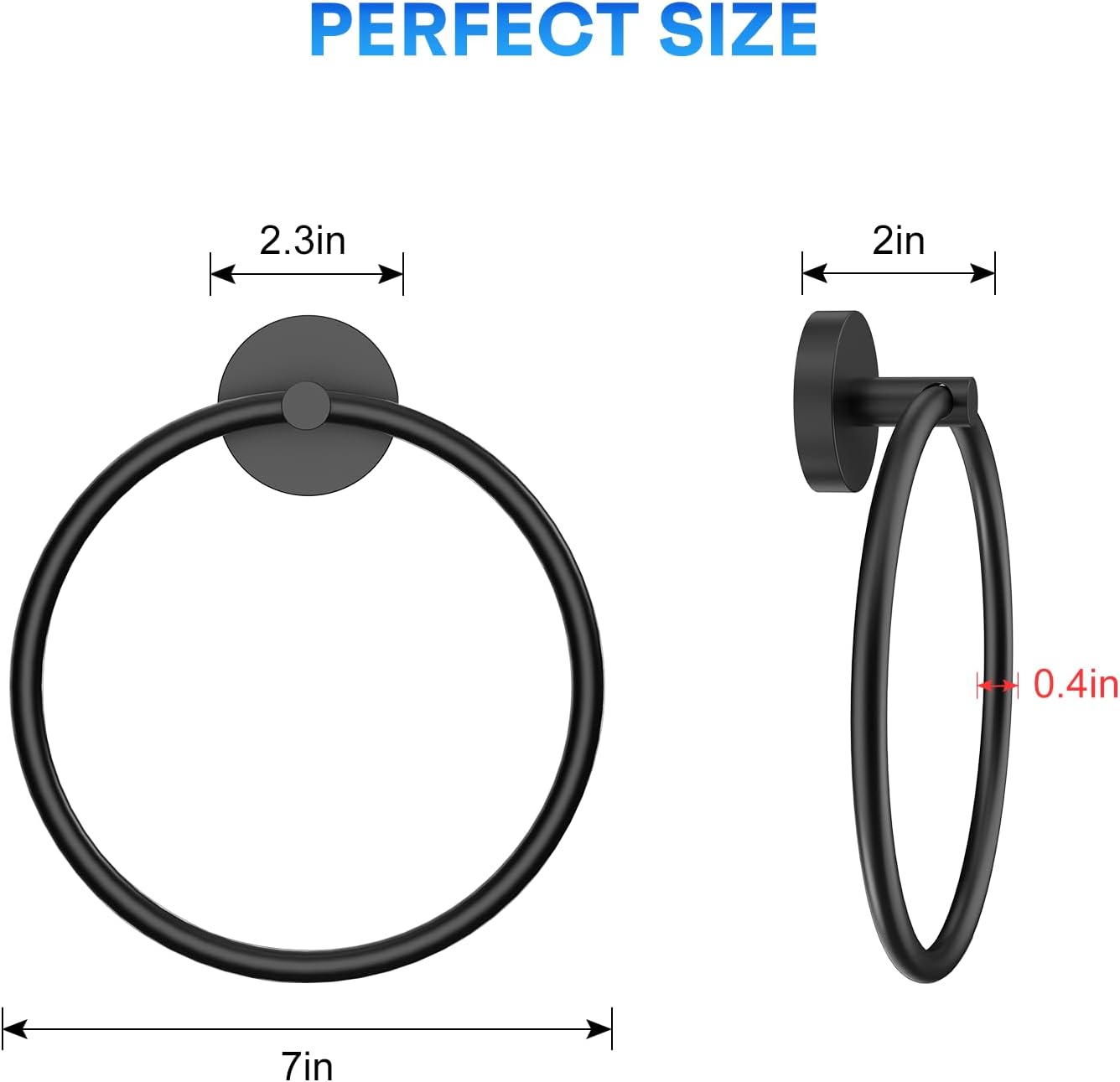 Skiennix Hand Towel Holder - Matte Black Stainless Steel Towel Ring for Bathroom Wall | Round Design