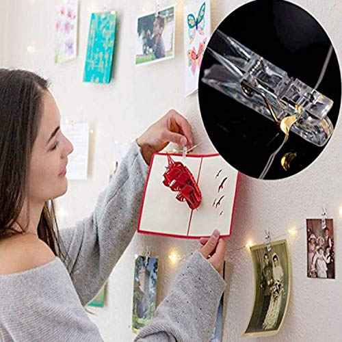 JMTGNSEP 50LED 20 Photo Clips String Fairy Lights Battery Powered Decoration for Living Bedroom Indoor Christmas Party Wedding for Photo Picture Hanging Display, Battery Operated (16ft Warm White)
