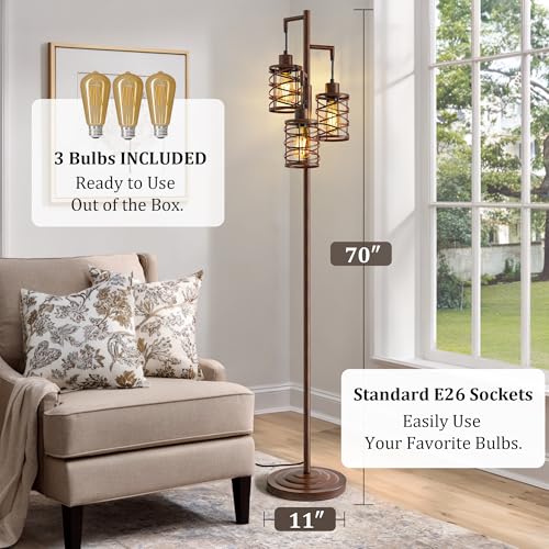 Walnut Brown 70-Inch Farmhouse Dimmable Tree Floor Lamp for Living Room