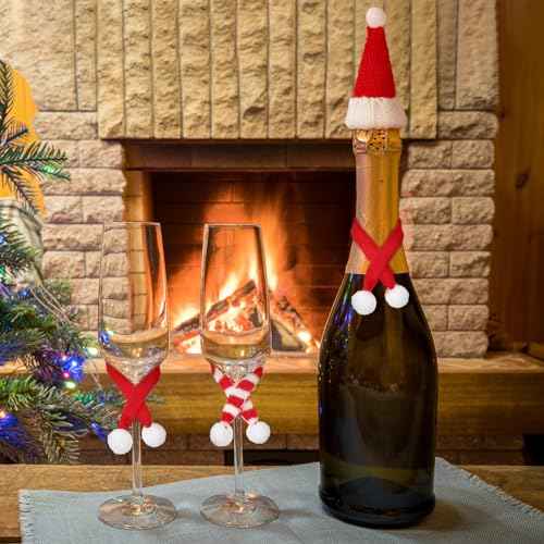 Bencailor 48 Pcs Mini Knit Santa Hats Tiny Christmas Scarf and Hats Set Mini Scarf for Crafts Small Christmas Tree Ornaments Decorations for DIY Craft Art Snowman Doll (Red)