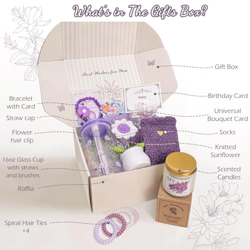 Unipinkart Purple Birthday Gift Basket for Women Teen Girls Self-Care & Thank You Box Set