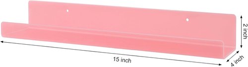 Dezzer Acrylic Floating Shelves - 15" Wall-Mounted Storage for Books, Toys & Perfume | Pink 4-Pack