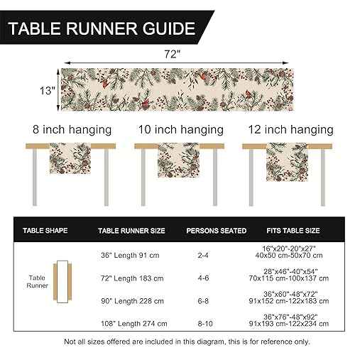Seliem Winter Pine Needle Branches Table Runner, Pine Cone Cardinal Red Birds Berry Farmhouse Kitchen Dining Table Decor, Christmas Holiday Home Decoration Indoor Outdoor Party Supply 13 x 72 Inches