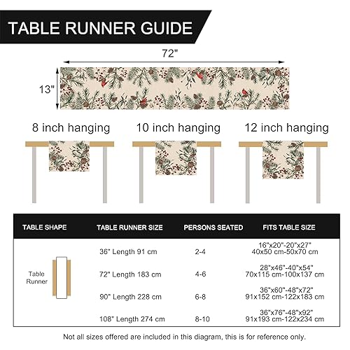 Seliem Winter Pine Needle Branches Table Runner 13x72 Inches - Holiday Farmhouse Decor