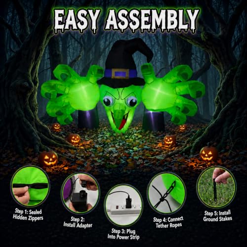 Giant Halloween Inflatable Witch with LED Lights - Outdoor Yard Decor, 6FT