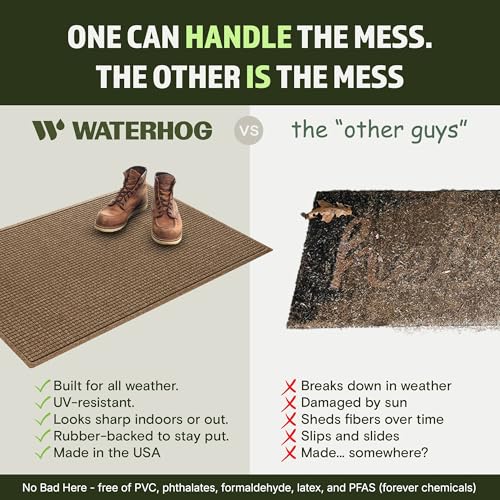 WaterHog Large 35.5x59.5 Inch Indoor Outdoor Front Door Mat - Camel, All-Weather Rug