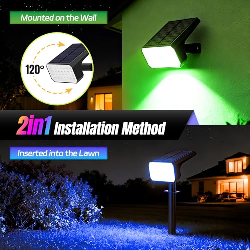 Colorful Solar Spot Lights Outdoor Waterproof - 10 Pack RGB LED Landscape Lighting - Variation of THIS listing