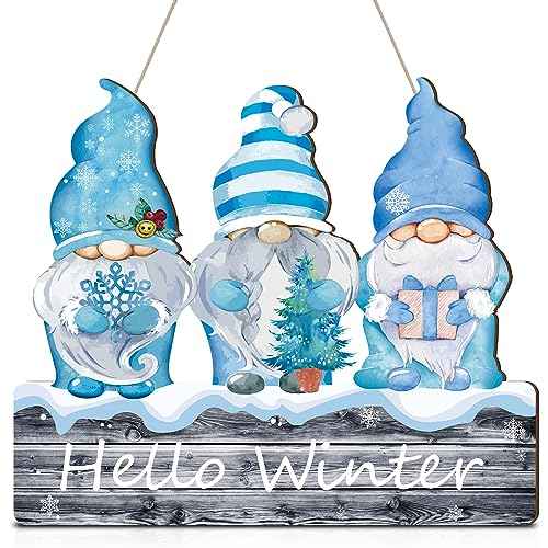 Auidy_6TXD Hello Winter Welcome Door Sign, Gnomes Winter Christmas Door Hanging Signs Farmhouse Home Sign for Home Porch Front Door Indoor Outdoor
