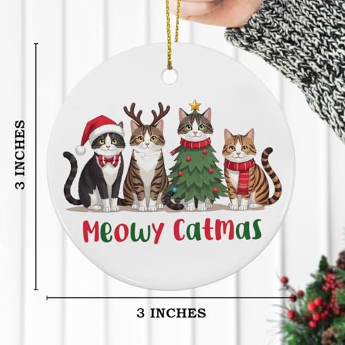 Nurawo Cat Christmas Ornament – Meowy Catmas Ceramic Xmas Ornament Gift