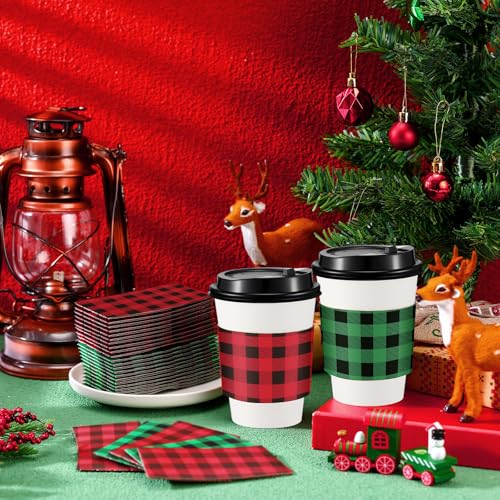 Christmas Coffee Cup Sleeves 200 Pcs Buffalo Plaid Red & Green