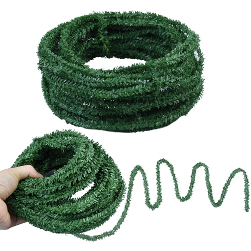 Jeyeou 108Ft Green Artificial Pine Garland 0.38in Thin Wired Christmas Decor