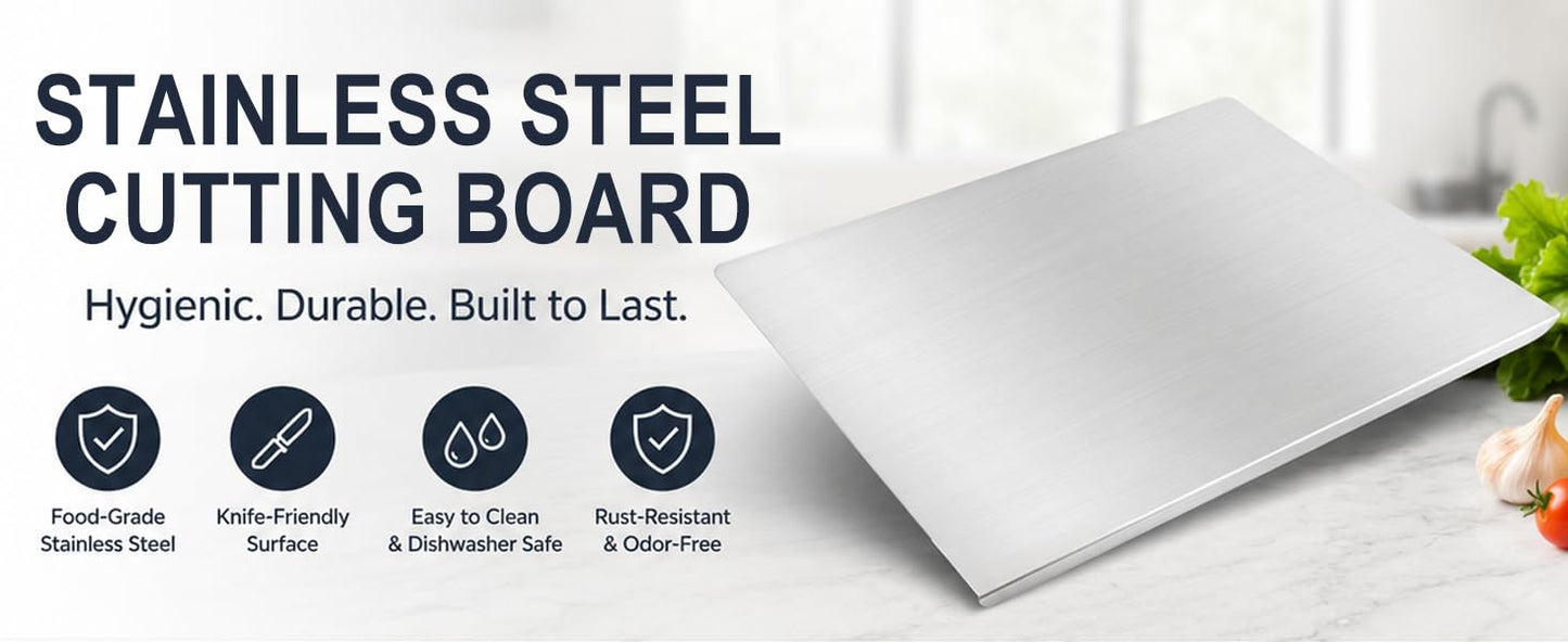 Stainless Steel Cutting Boards with Lip for Kitchen, Metal Cutting Board over Sink Large Cuttig Board, Baking-Cutting-Chopping-Board Suitable for Meat, Fruits, Vegetables, Bread, Noodle, and Pizza