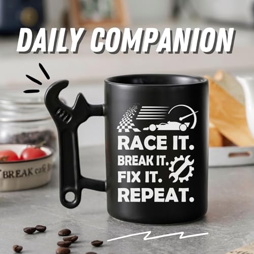 Car Racing Gift Mug with Wrench Handle - 13.5oz Mechanic Coffee Cup