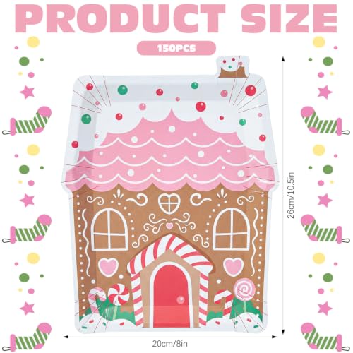 Potchen 150 Pcs Christmas Gingerbread House Paper Plates - Cute Pink Gingerbread House (Variation of THIS listing)