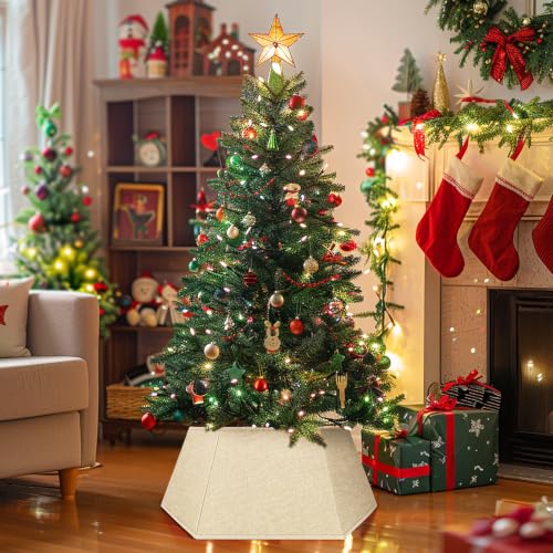 EverMerry Beige 26-Inch Foldable Christmas Tree Skirt for Artificial & Real Trees