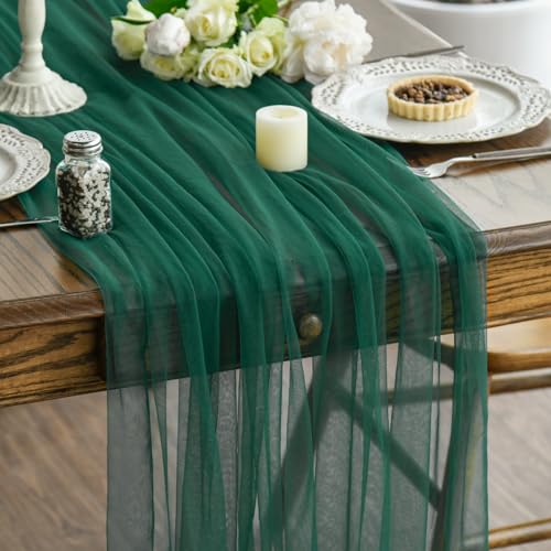 Artoid Mode Forest Green Gauze Table Runner 59 x 120 Inch for Holiday & Dining