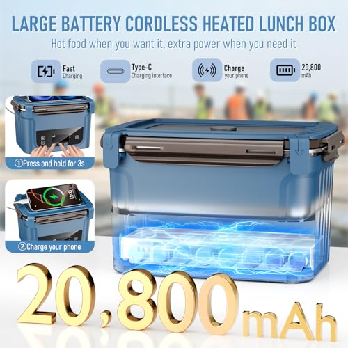 GALOKEO Ice Blue Cordless Electric Heated Lunch Box 6.3-Cup Food Warmer