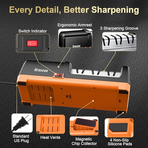 Electric Knife Sharpener 3-Stage Professional System for Kitchen Knives Black Orange
