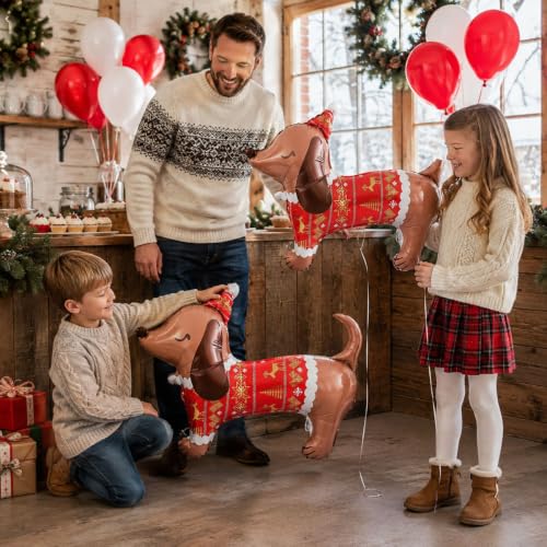 Christmas Dachshund Dog Balloons - 2 Pack Festive Puppy Party Decor