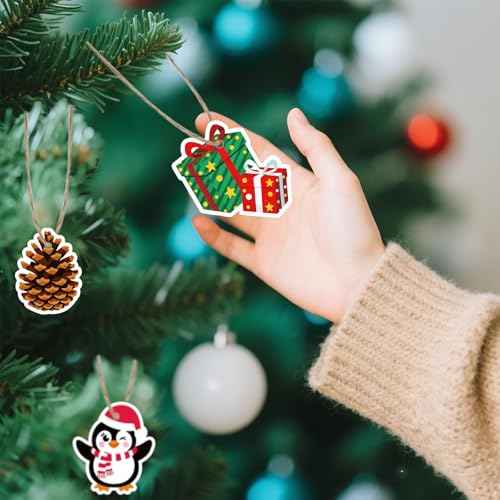 24Pcs Mini Christmas Tree Ornaments, 2¡° Miniature Christmas Tree Ornaments, Xmas Miniatures for Crafts with String for Winter New Year Party Tree Indoor Craft Favors