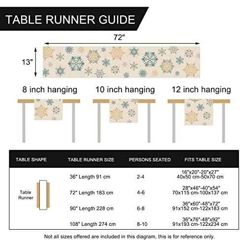 Seliem Winter Snowflakes Table Runner, Gold Blue Tabletop Scarf Home Kitchen Christmas Holiday Decor Sign, Seasonal Farmhouse Rustic Burlap Dining Decorations Party Supplies 13 x 72 Inch