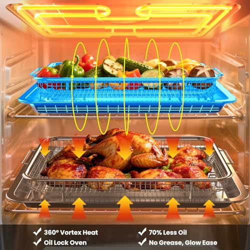 Large & Medium Stainless Steel Air Fryer Basket Set for Oven - 2 Pack, Mesh Crisper Trays