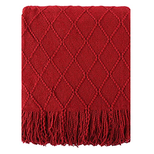 Battilo Red 50x60 in. Fringe Throw Blanket for Couch & Sofa – Boho Christmas Decor