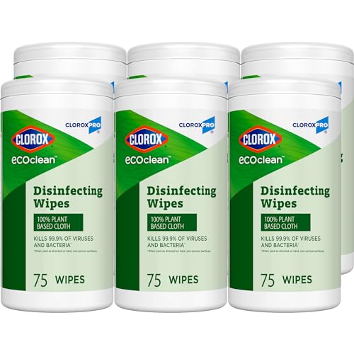 CloroxPro EcoClean Disinfecting Wipes 75 Count Pack of 6 - Bleach-Free, Plant-Based, Multi-Surface Sanitizer