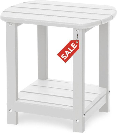 Adirondack Outdoor Side Table - 2-Tier HDPE Storage for Patio, Pool, Garden & Lawn
