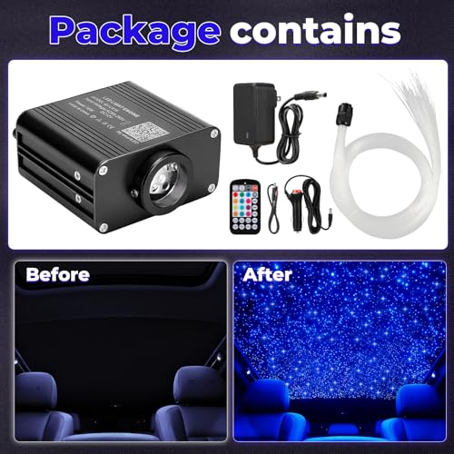 GEARPASS 500pcs Fiber Optic Star Lights Kit with APP Control, 9.8ft Length, Twinkle RGBW LEDs for Car Headliner
